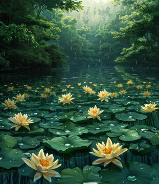 雨中荷花的AI圖片