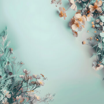 淺藍(lán)色背景上的花卉裝飾