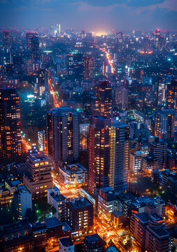 夜晚城市燈光夜景，高樓林立，車水馬龍