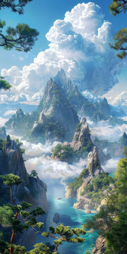 奇幻山峰的AI圖片