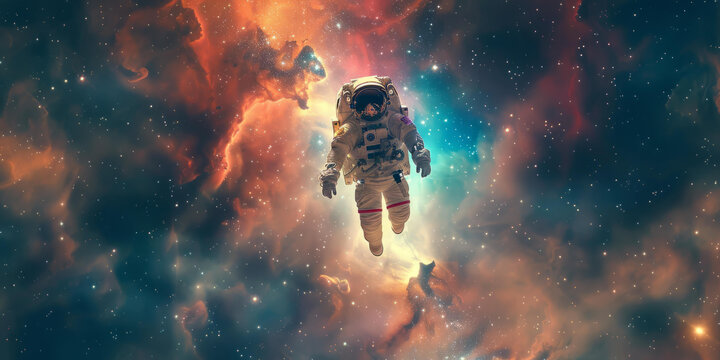 身穿宇航服的宇航員在浩瀚的太空中漂浮