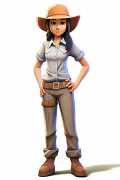 戴帽子和卡其色衣服的女考古學(xué)家