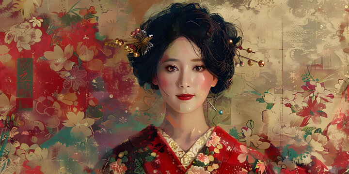 身著和服的美麗日本女性