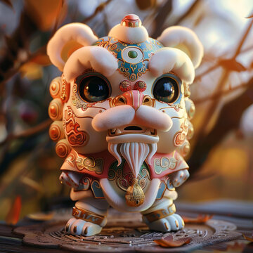 可愛的舞獅插圖