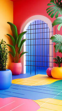 熱帶植物彩色抽象3D渲染