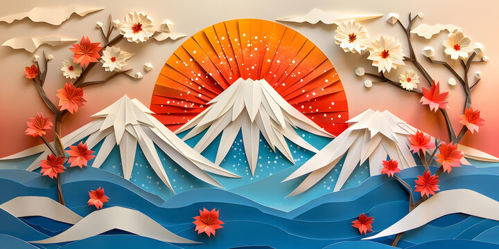 紙藝富士山和櫻花