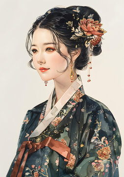 身穿韓國傳統(tǒng)服飾的韓國女性