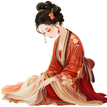 身穿紅色漢服的中國(guó)女子