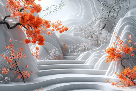 白橙奇幻景觀與桃花樹