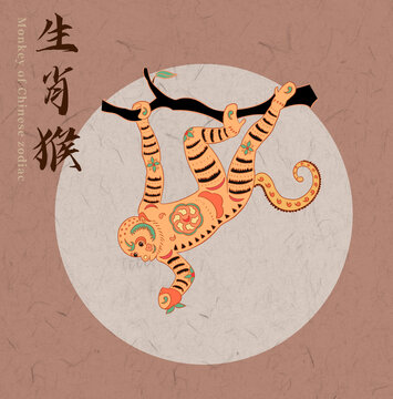 十二生肖猴插畫剪紙插畫