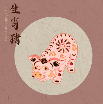 十二生肖豬插畫剪紙插畫裝飾畫