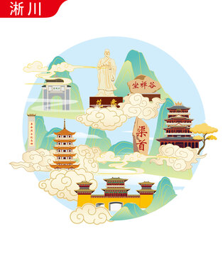 淅川縣地標建筑矢量文創(chuàng)設計