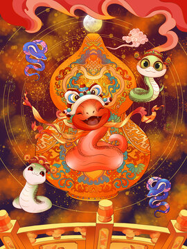 蛇年生肖卡通IP形象插畫