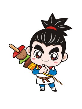 卡通可愛(ài)少俠擼串形象矢量圖