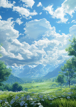 奇幻的風(fēng)景與山川與花朵