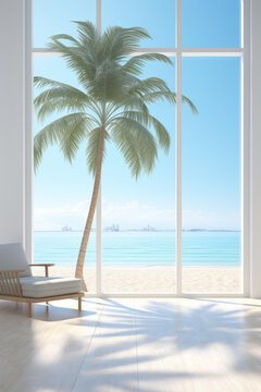 海邊小屋前的一棵棕櫚樹