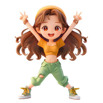 [免摳素材]3D卡通少女，快樂的小女孩