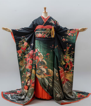 身穿花卉圖案和服的婦女