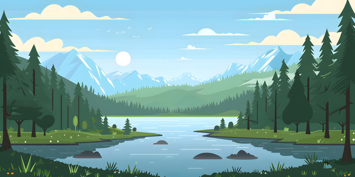 綠色山脈湖泊天空風景