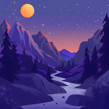 夜晚星空下的山川景色
