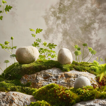 禪意花園石景與苔蘚