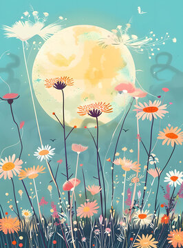 抽象花卉月夜