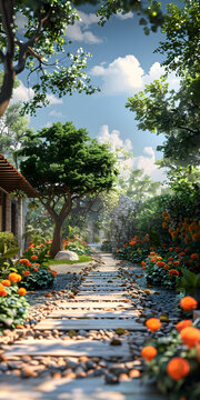 郁郁蔥蔥的花園小路