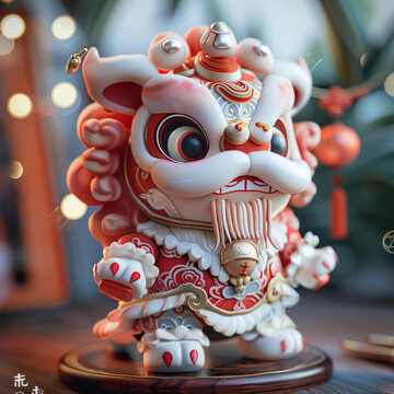可愛的舞獅身穿中國傳統(tǒng)新年服飾