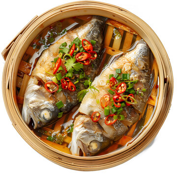 [免摳素材]清蒸魚(yú)配辣椒香菜