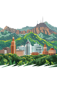 山巒環(huán)抱的城市景觀