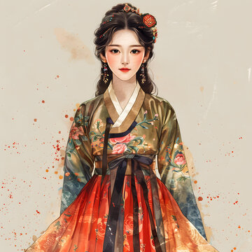 身穿韓國傳統(tǒng)服飾的年輕女子