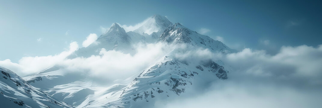 壯麗的雪山山脈在云端聳立