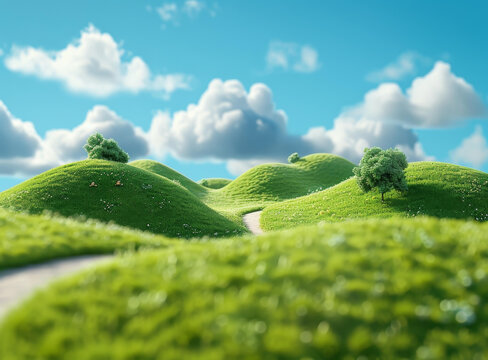 寧靜青山綠草映藍天