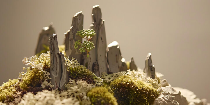 苔蘚覆蓋的微型石山景觀