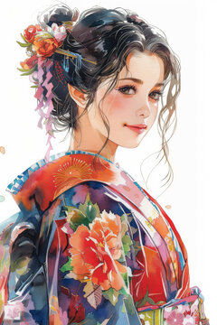 身穿和服的美麗日本女性