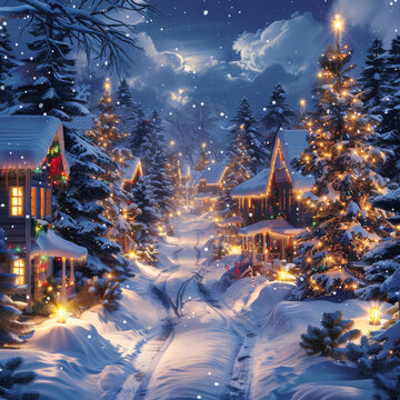 圣誕節(jié)的雪夜小鎮(zhèn)