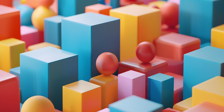 五顏六色的 3D 立方體和球體