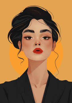 一個美麗的黑發(fā)紅唇年輕女人的肖像