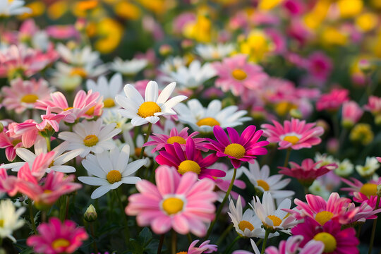白色 粉色 黃色雛菊花特寫(xiě)