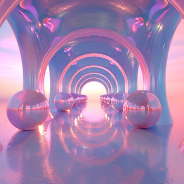 粉紫色未來科幻隧道帶反射球體