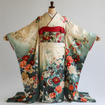 一件帶花卉圖案的和服
