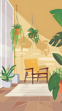 室內(nèi)帶植物和椅子客廳的
