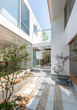 日式庭院設(shè)計，石板小路，樹木