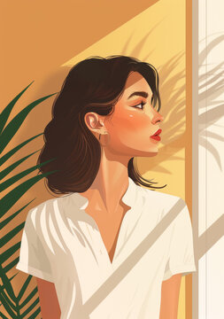 一個女人在窗邊眺望的插圖