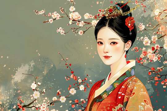 身穿漢服的年輕女子畫像
