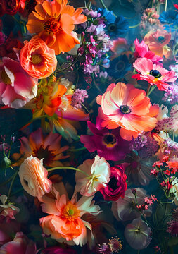 鮮艷色彩的鮮花花束