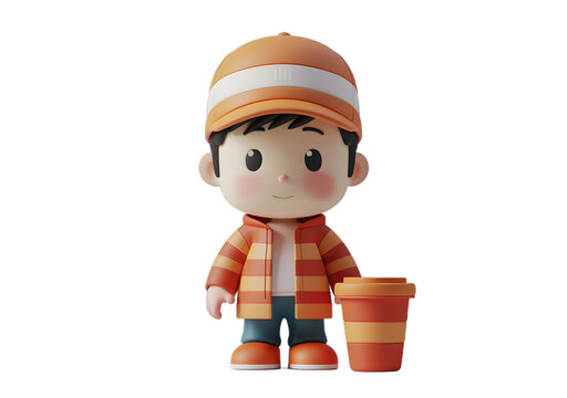 [免摳素材]戴著橙色帽子和夾克的 3D 男孩