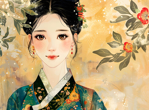 身穿韓國(guó)傳統(tǒng)服飾的美麗韓國(guó)女性