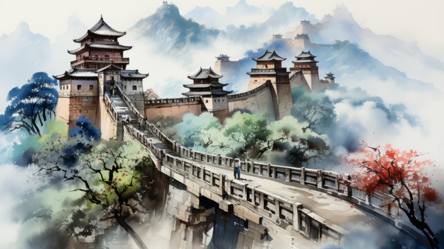 長城的水墨畫