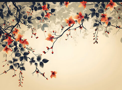 國風花卉背景圖